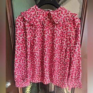 Elegant Floral Ruffle Blouse in Red